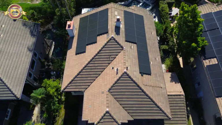 Aerial view of residential tile roof installation completed by certified roofing contractor in Orange County California